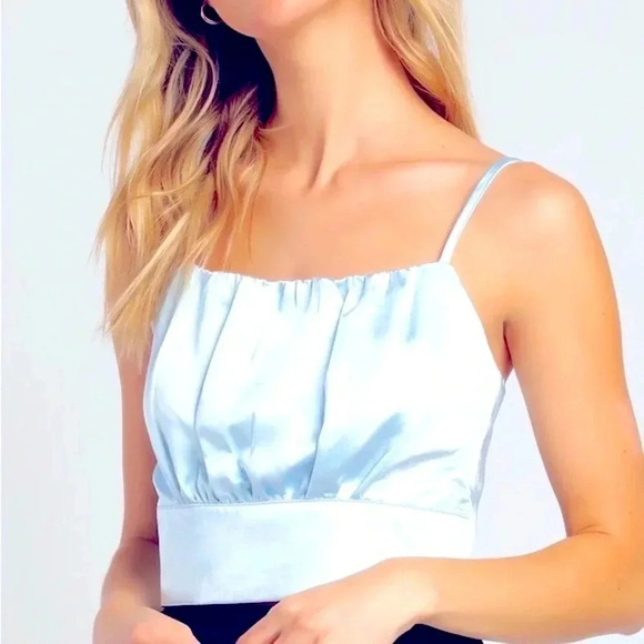 Lulus Tops - Lulu’s Luxe'd Out Light Blue Satin Cropped Tank Top Size XS